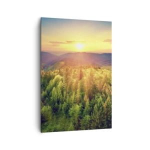 Cuadro sobre lienzo - Impresión de Imagen - Paisaje forestal con puesta de sol sobre las colinas - 70x100cm - Desde lo alto - Decoración de pared moderna para salón y dormitorio ARTTOR