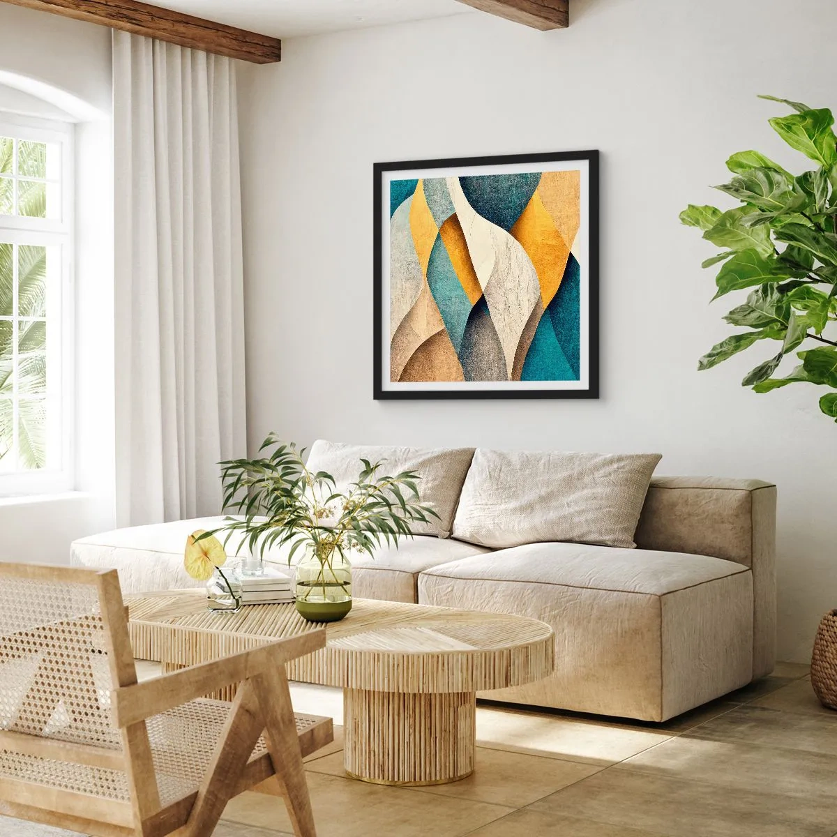 Póster en marco negro - Ritmo y ondulación - 60x60 cm