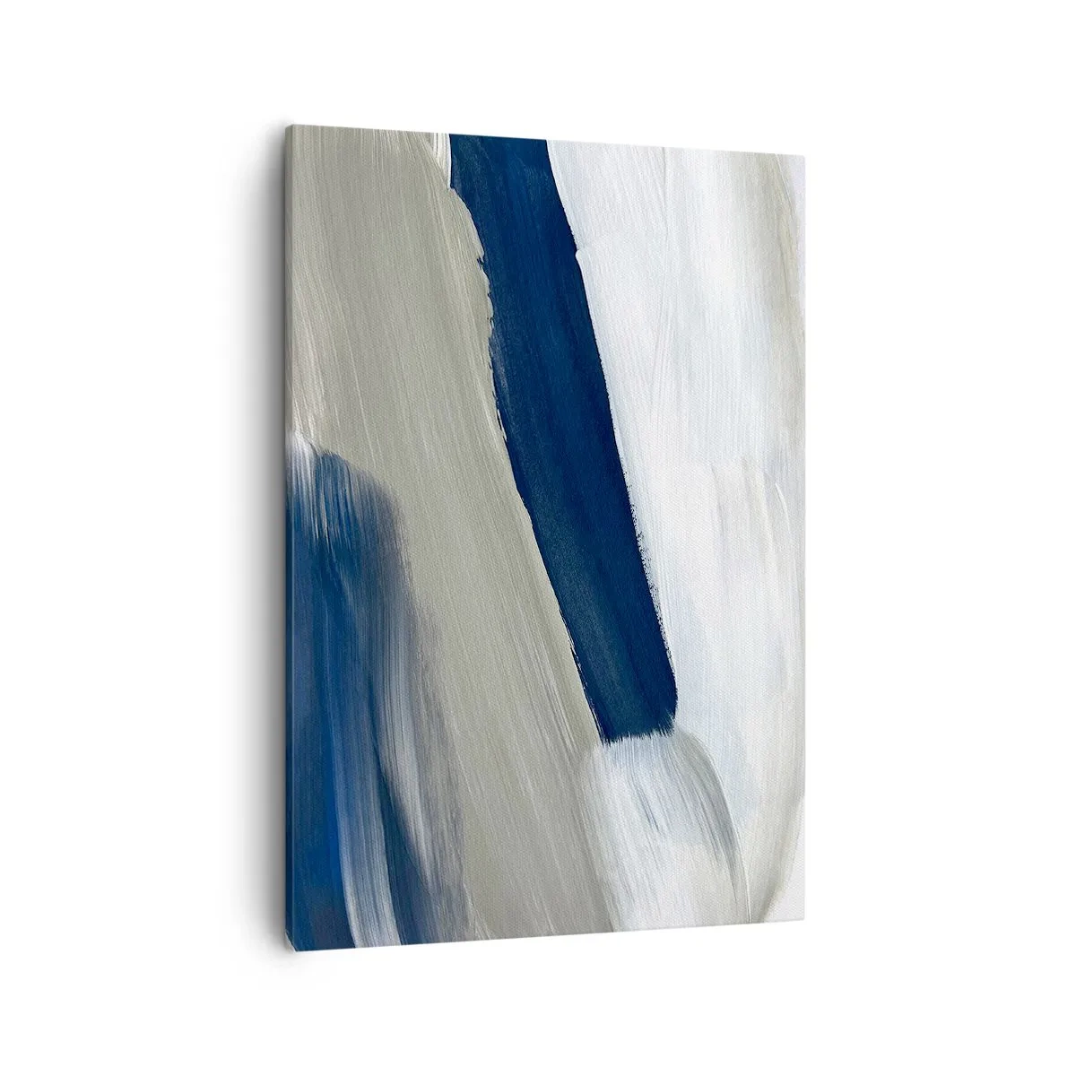 Cuadro sobre lienzo - Impresión de Imagen - Pinceladas abstractas en tonos azules y grises - 50x70cm - Encuentro con el blanco - Decoración de pared moderna para salón y dormitorio ARTTOR