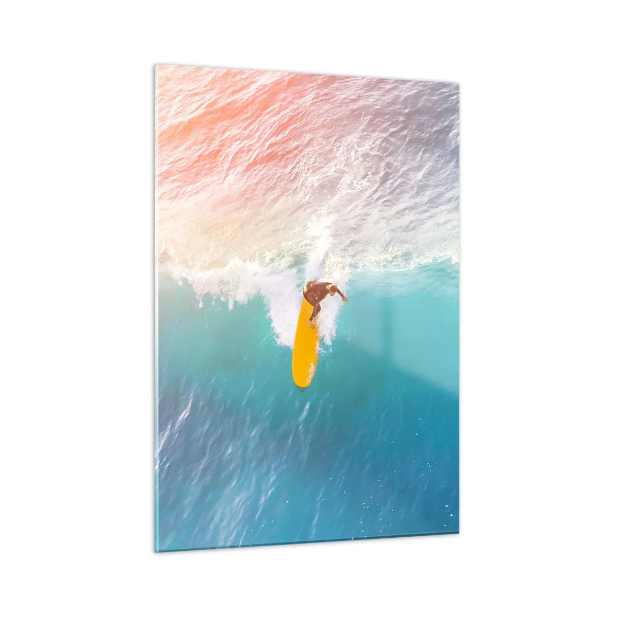 Cuadro sobre vidrio - Impresiones sobre Vidrio - Surfista montando una ola en el océano turquesa - 50x70cm - Jinete del océano - Decoración de pared moderna para salón y dormitorio ARTTOR