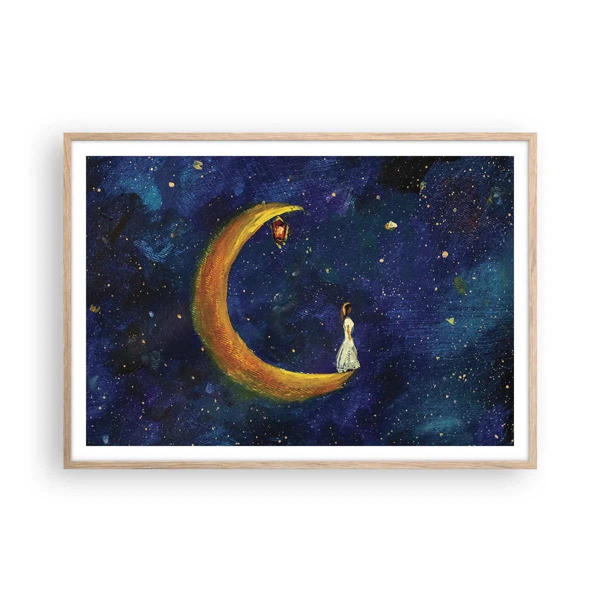 Póster en marco roble claro - La llamada de la Luna - 100x70 cm