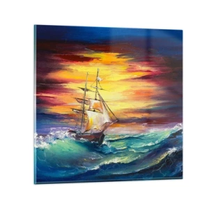 Cuadro sobre vidrio - Impresiones sobre Vidrio - Valientemente surcando las olas - 70x70 cm
