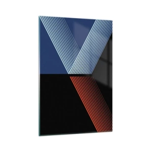 Cuadro sobre vidrio - Impresiones sobre Vidrio - Líneas geométricas en tonos rojos y azules. - 80x120cm - La rectitud - Decoración de pared moderna para salón y dormitorio ARTTOR