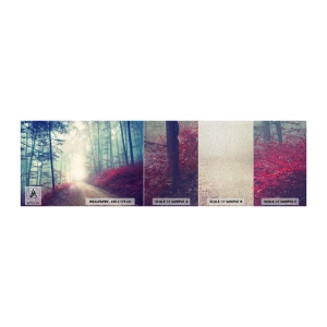 Muestra de fotomural Premium Sand - Qué bueno es levantarse al amanecer - Paisaje, Bosque, Camino forestal - 100x30 cm