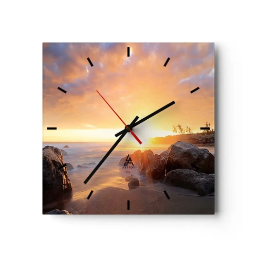 Reloj de pared - Reloj de vidrio - Puesta de sol sobre la costa rocosa - 30x30cm - Brisa luminosa del atardecer - Decoración de pared moderna para salón y dormitorio ARTTOR