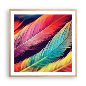 Póster en marco roble claro - Arco iris plumoso - 60x60 cm