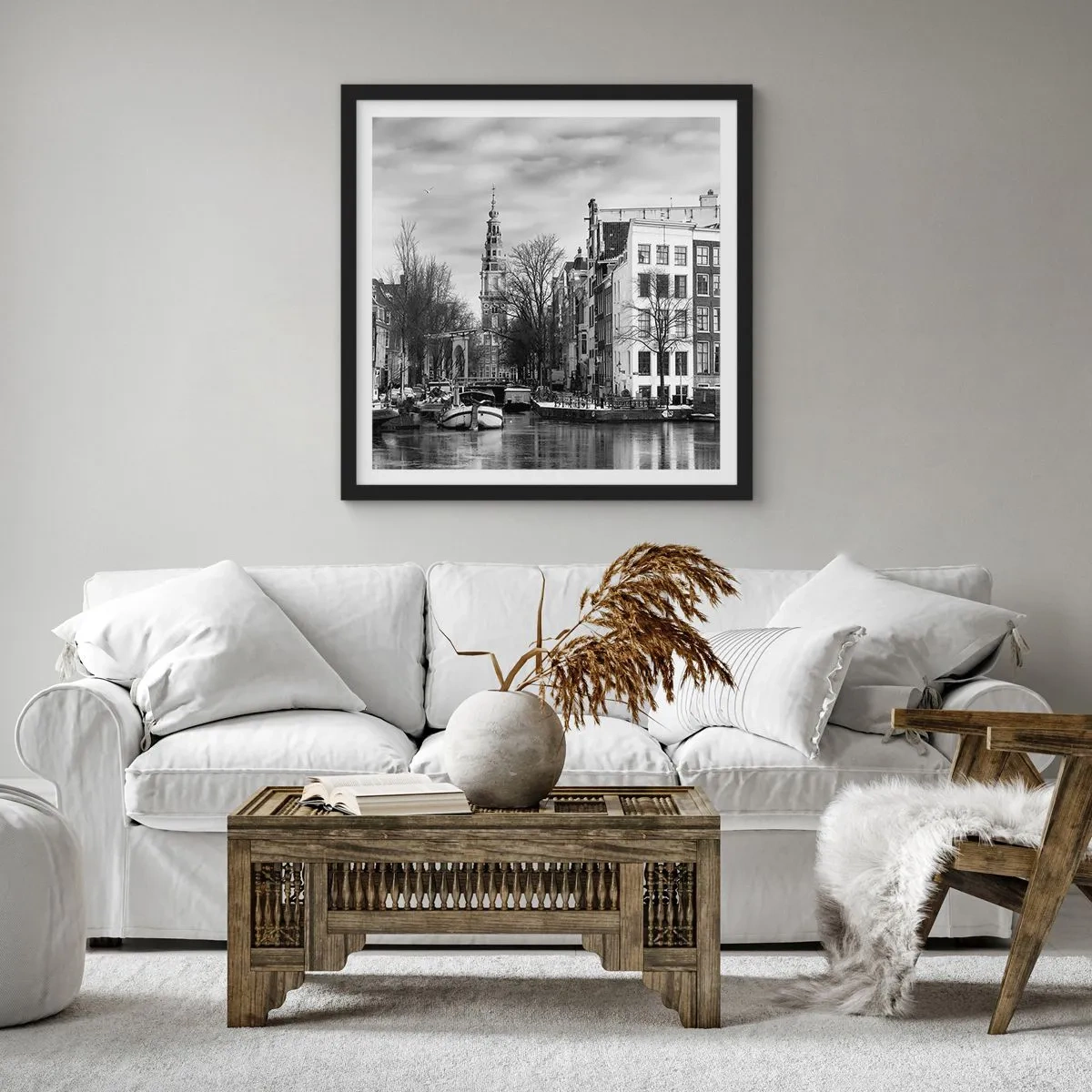 Póster en marco negro - Ambiente de Ámsterdam - 30x30 cm