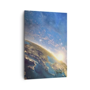 Cuadro sobre lienzo - Impresión de Imagen - Vista de la Tierra desde el espacio al amanecer - 70x100cm - Mirémonos a nosotros mismos desde la distancia - Decoración de pared moderna para salón y dormitorio ARTTOR