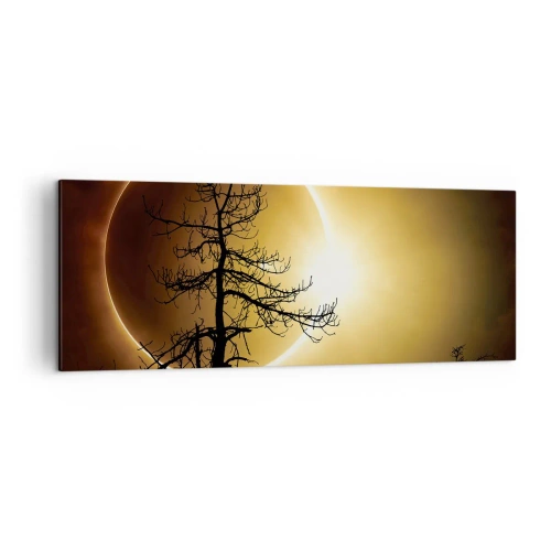 Cuadro sobre lienzo - Impresión de Imagen - Eclipse solar con una silueta de árbol en primer plano - 140x50cm - Eclipse total - Decoración de pared moderna para salón y dormitorio ARTTOR
