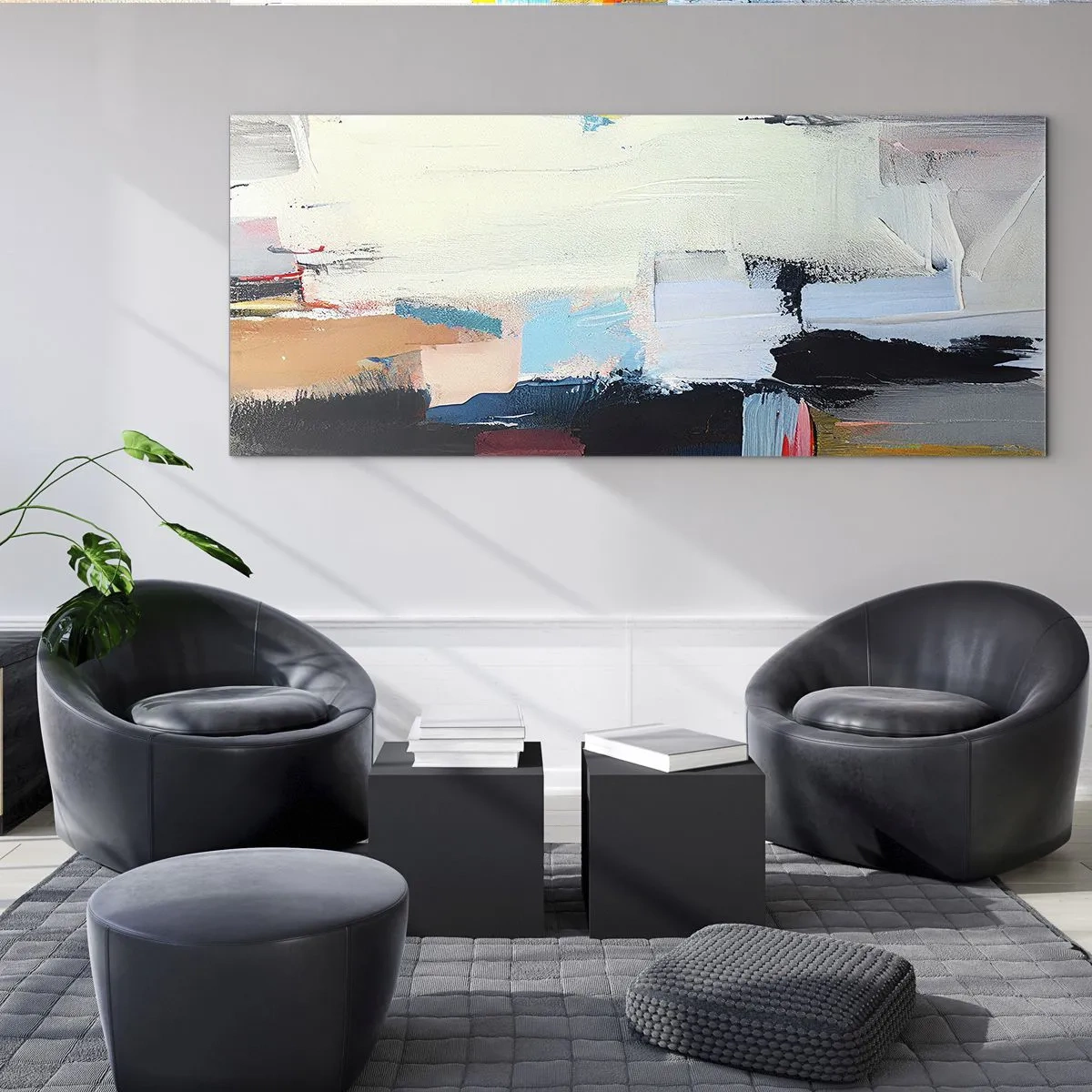 Cuadro sobre vidrio - Impresiones sobre Vidrio - Abstracción colorida con pinceladas dinámicas. - 140x50cm - ¿Existe un método único? - Decoración de pared moderna para salón y dormitorio ARTTOR