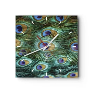 Reloj de pared - Reloj de vidrio - Mirada de pavo real - 40x40 cm