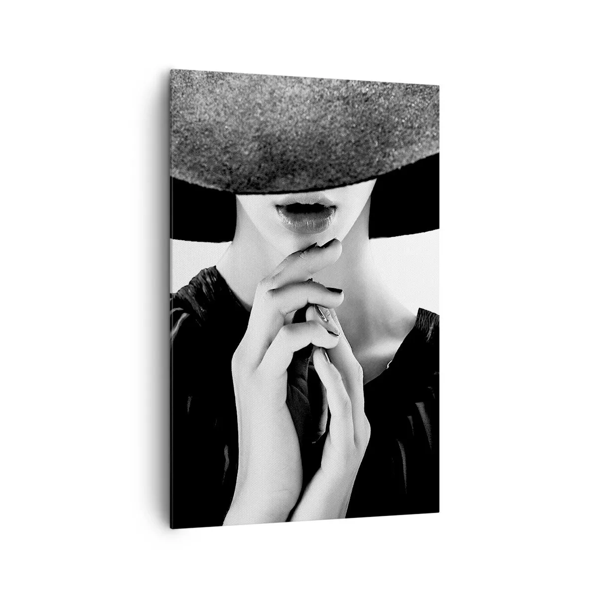 Cuadro sobre lienzo - Impresión de Imagen - Mujer elegante con un gran sombrero en tonos blanco y negro. - 80x120cm - Belleza oculta - Decoración de pared moderna para salón y dormitorio ARTTOR