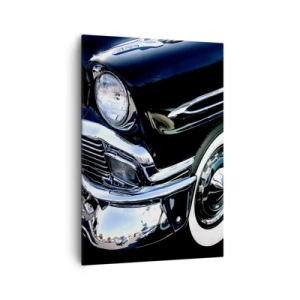Cuadro sobre lienzo - Impresión de Imagen - Primer plano del faro y el guardabarros de un coche clásico negro - 70x100cm - Clásicos en plata, negro y blanco - Decoración de pared moderna para salón y dormitorio ARTTOR