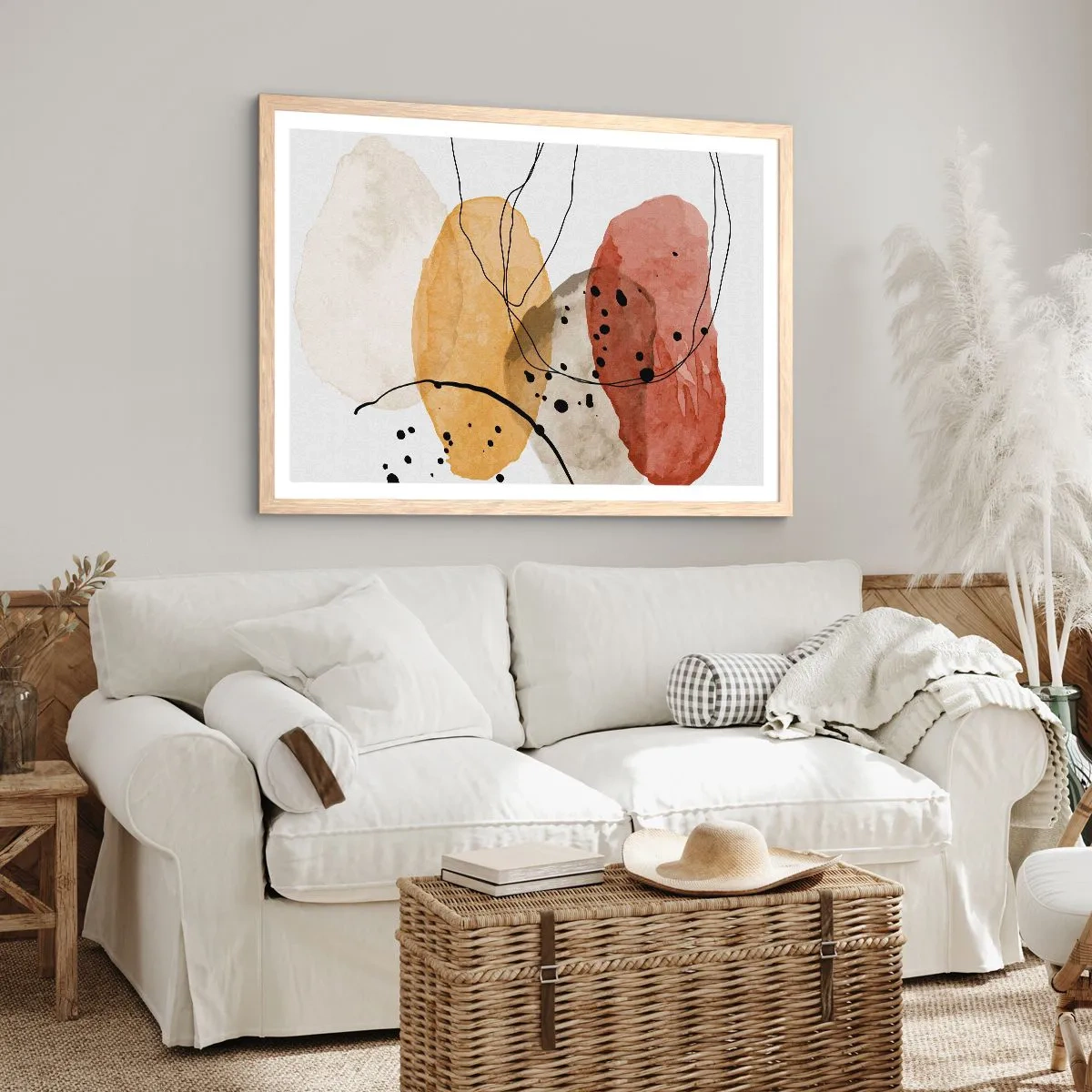 Póster en marco roble claro - Líneas y transparencias - 100x70 cm