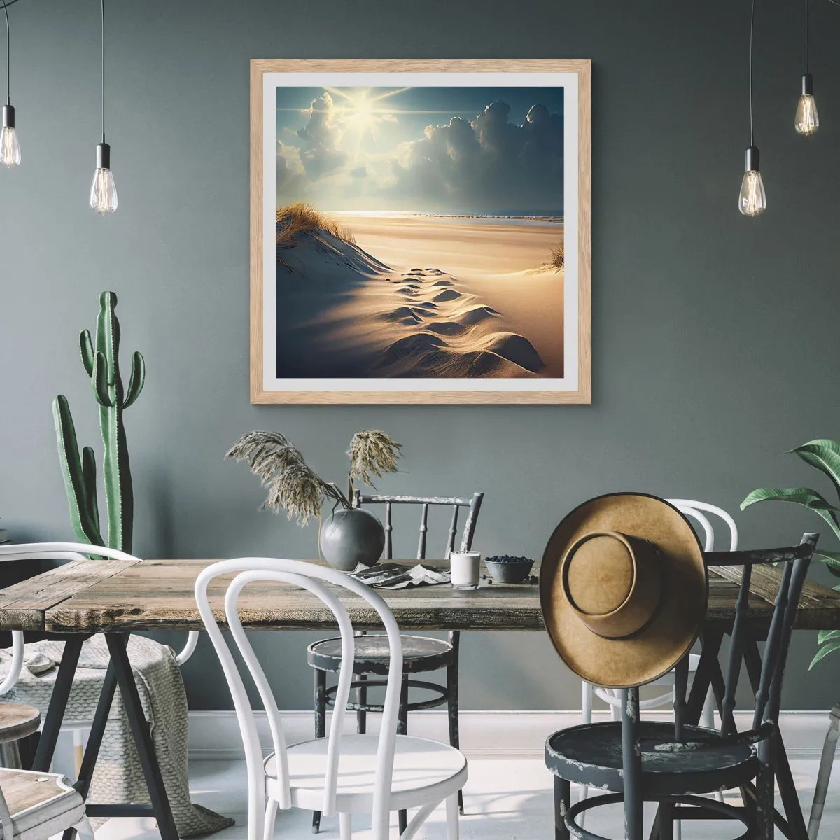 Póster en marco roble claro - Paisaje tranquilizador - 50x50 cm