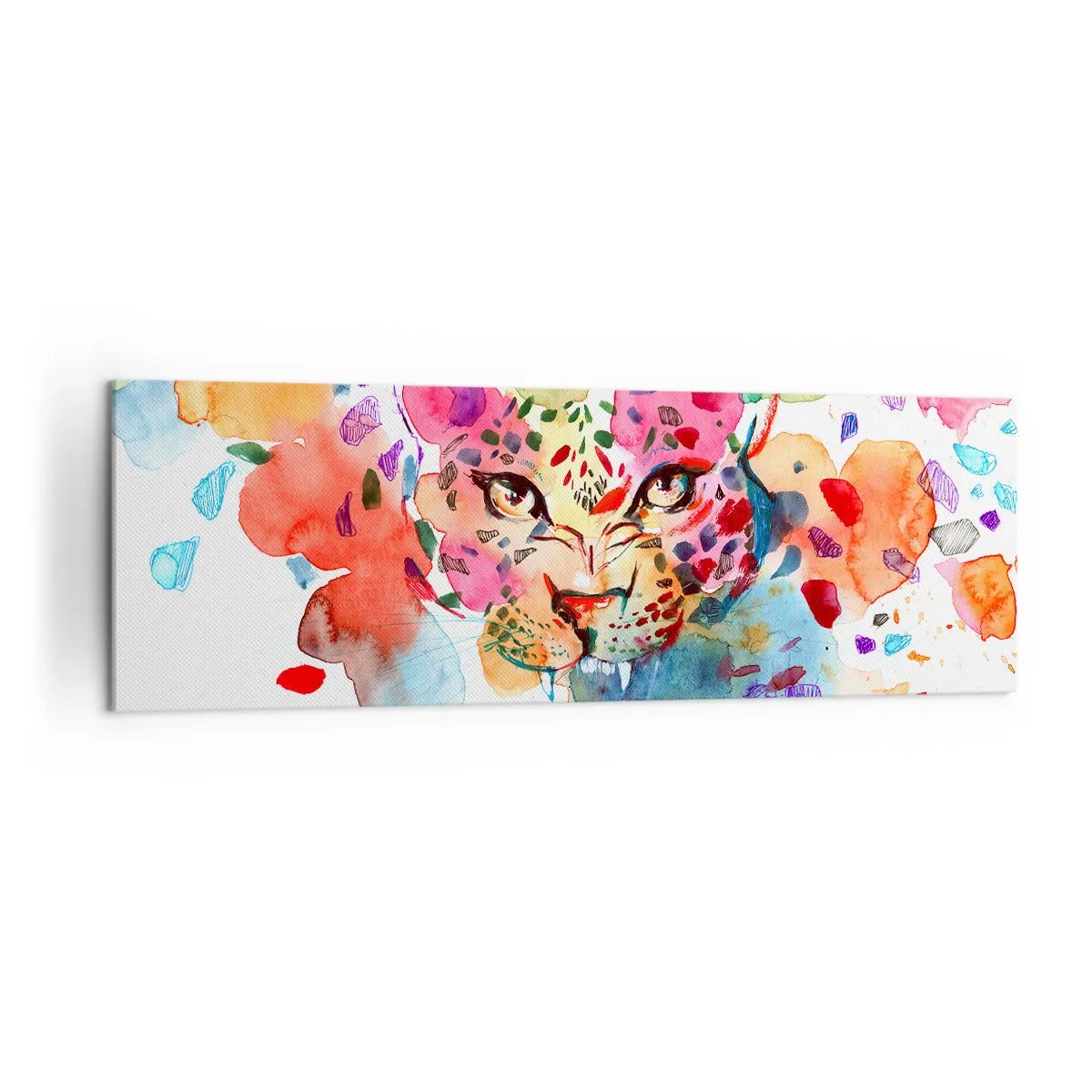 Cuadro sobre lienzo - Impresión de Imagen - Retrato abstracto de un leopardo en colores intensos. - 160x50cm - La bella y la bestia - Decoración de pared moderna para salón y dormitorio ARTTOR