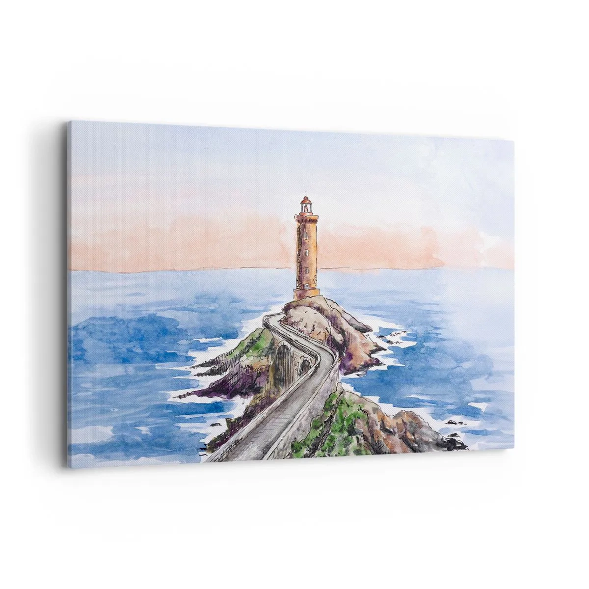 Cuadro sobre lienzo - Impresión de Imagen - Un faro en una costa rocosa - 100x70cm - Frente al mar - Decoración de pared moderna para salón y dormitorio ARTTOR