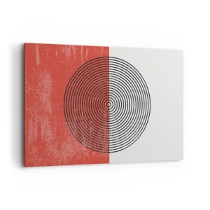 Cuadro sobre lienzo - Impresión de Imagen - Patrón geométrico con círculos concéntricos sobre un fondo rojo y blanco. - 120x80cm - En el corazón de la misma - Decoración de pared moderna para salón y dormitorio ARTTOR