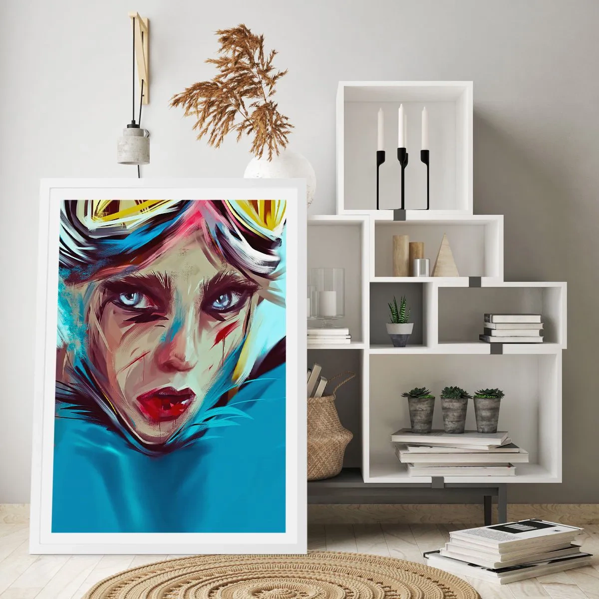 Póster en marco blanco - Guerrera colorida - 40x50 cm