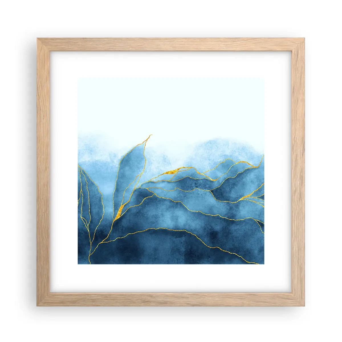 Póster en marco roble claro - Oro y azul - 30x30 cm