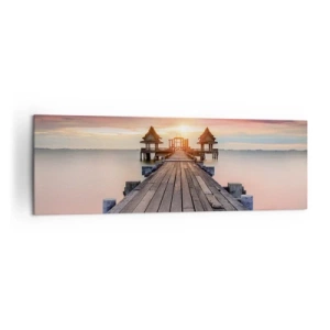 Cuadro sobre lienzo - Impresión de Imagen - Muelle de madera que conduce a los miradores al atardecer - 160x50cm - De este a oeste - Decoración de pared moderna para salón y dormitorio ARTTOR