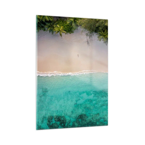 Cuadro sobre vidrio - Impresiones sobre Vidrio - Vista aérea de una playa tropical y mar turquesa. - 50x70cm - Playa del paraíso - Decoración de pared moderna para salón y dormitorio ARTTOR