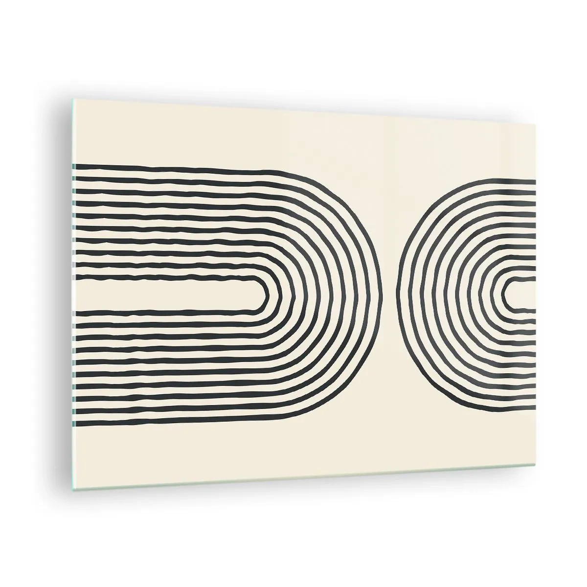 Cuadro sobre vidrio - Impresiones sobre Vidrio - Una pintura abstracta en blanco y negro que representa líneas en forma de arco. - 70x50cm - Próximamente... - Decoración de pared moderna para salón y dormitorio ARTTOR
