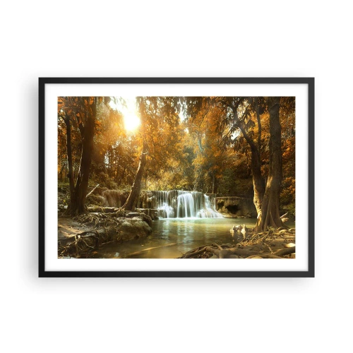 Póster en marco negro - Paisaje otoñal con cascada - 70x50cm - Una cascada en el parque - Decoración de pared moderna para salón y dormitorio ARTTOR