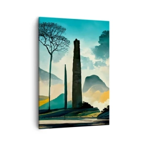 Cuadro sobre lienzo - Impresión de Imagen - Un paisaje pintoresco con árboles y montañas al fondo. - 50x70cm - Cada vez a más altitud - Decoración de pared moderna para salón y dormitorio ARTTOR