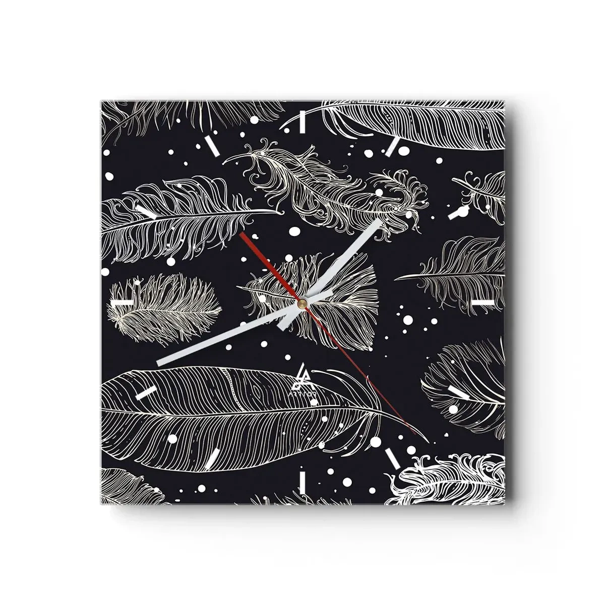 Reloj de pared - Reloj de vidrio - Encaje de plumas - 40x40 cm