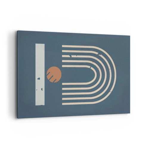 Cuadro sobre lienzo - Impresión de Imagen - Patrón geométrico en tonos azul marino, beige y naranja sobre un fondo oscuro. - 120x80cm - Geometría sobre azul marino - Decoración de pared moderna para salón y dormitorio ARTTOR