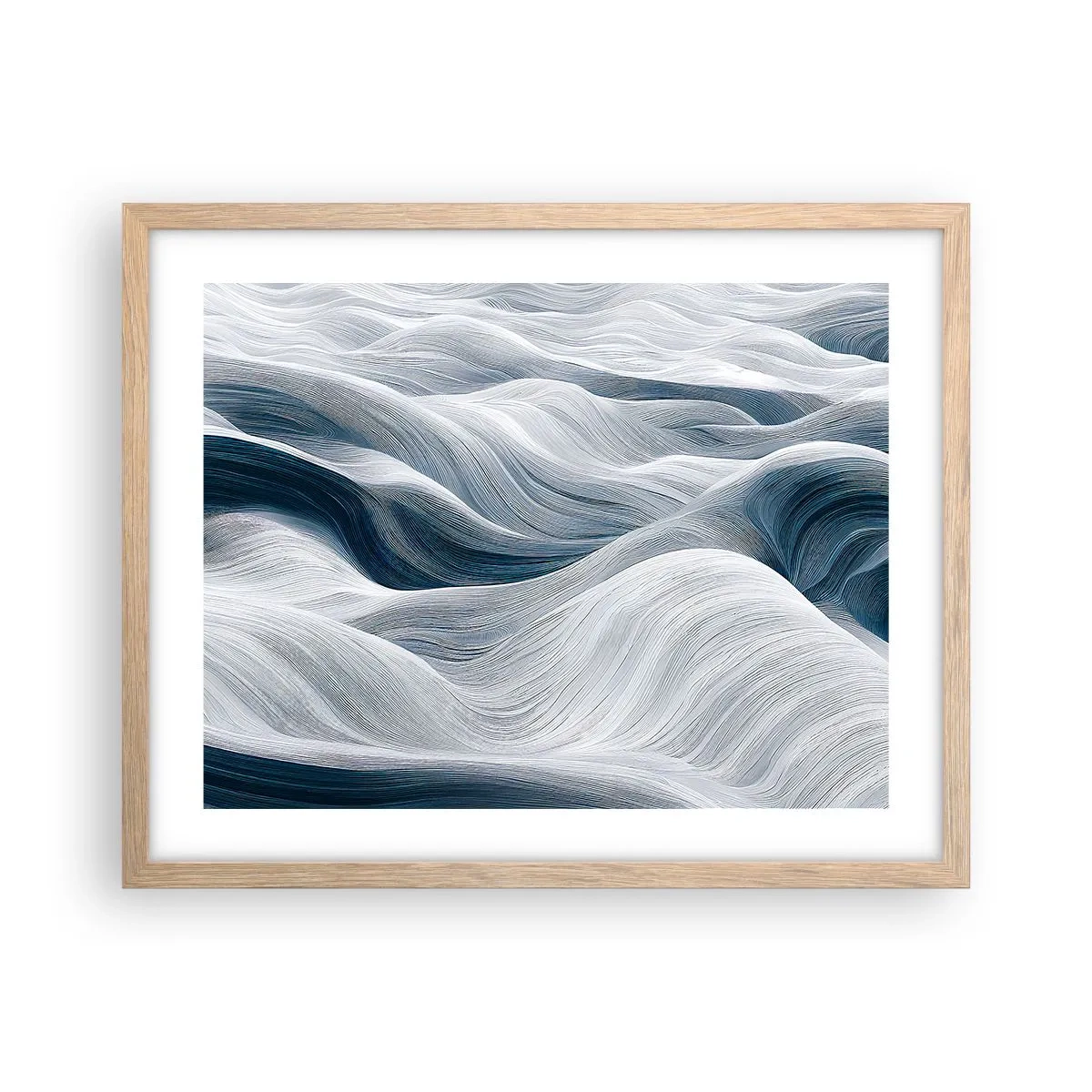 Póster en marco roble claro - Olas blancas y azules - 50x40 cm