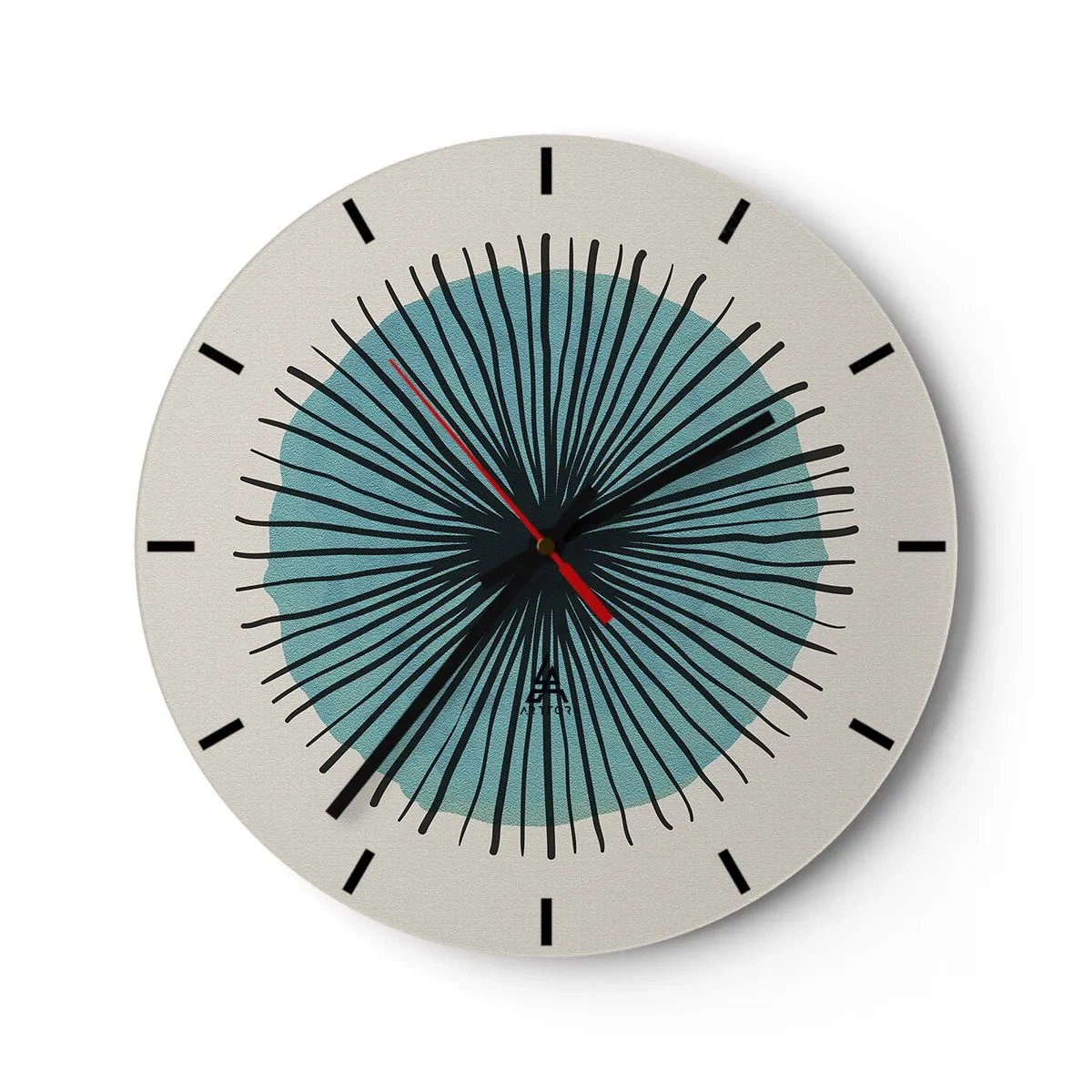 Reloj de pared - Reloj de vidrio - Motivo abstracto con un círculo azul y líneas negras. - 30x30cm - Radiante en azul - Decoración de pared moderna para salón, cocina y dormitorio ARTTOR