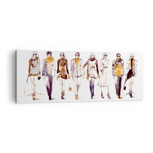 Cuadro sobre lienzo - Impresión de Imagen - Boceto de un grupo de personas con atuendos de moda. - 140x50cm - Elegancia casual - Decoración de pared moderna para salón y dormitorio ARTTOR