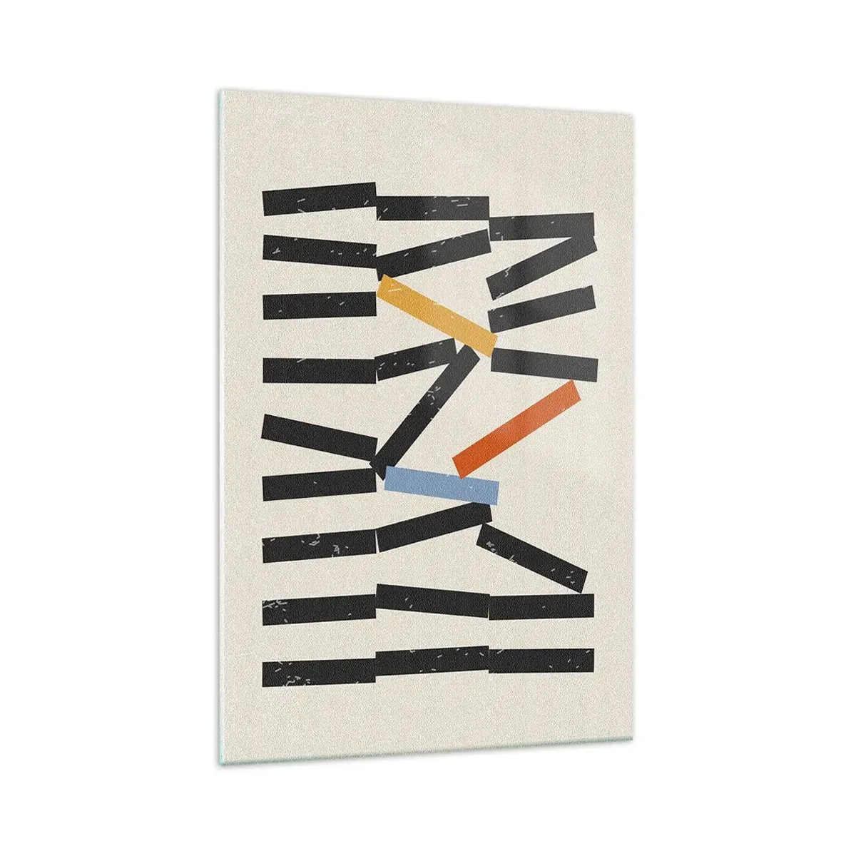 Cuadro sobre vidrio - Impresiones sobre Vidrio - Composición abstracta con rectángulos de colores y negros. - 70x100cm - Dominó - composición - Decoración de pared moderna para salón y dormitorio ARTTOR