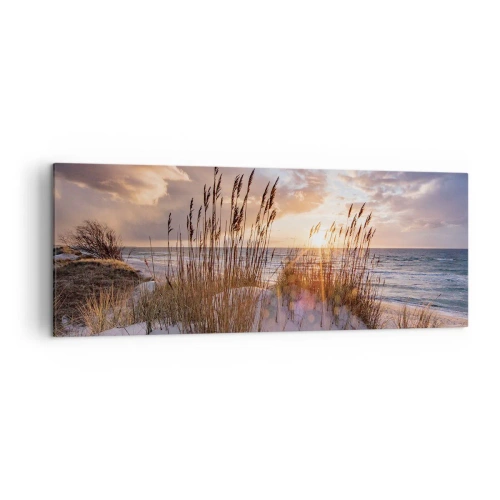 Cuadro sobre lienzo - Impresión de Imagen - Dunas con hierbas con el sol poniente como telón de fondo - 140x50cm - Adiós al sol y al viento - Decoración de pared moderna para salón y dormitorio ARTTOR