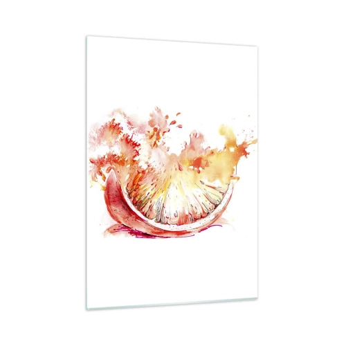 Cuadro sobre vidrio - Impresiones sobre Vidrio - Pintura de acuarela de un jugoso segmento de pomelo en movimiento. - 50x70cm - Jugoso refresco - Decoración de pared moderna para salón y dormitorio ARTTOR