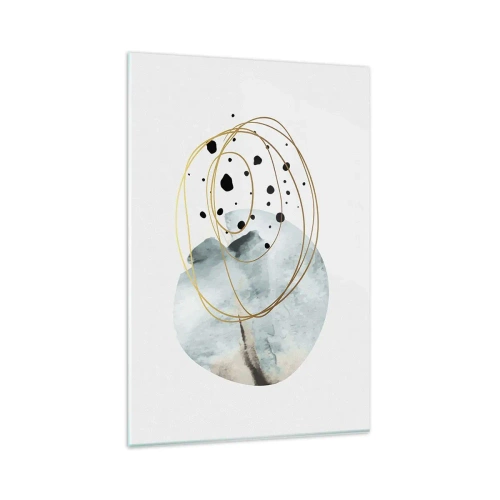 Cuadro sobre vidrio - Impresiones sobre Vidrio - Abstracción minimalista con patrón geométrico y líneas doradas. - 80x120cm - El concepto del espacio - Decoración de pared moderna para salón y dormitorio ARTTOR