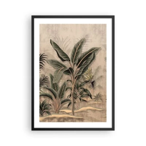 Póster en marco negro - Vegetación exótica sobre fondo beige. - 50x70cm - Grabados de estilo colonial - Decoración de pared moderna para salón y dormitorio ARTTOR