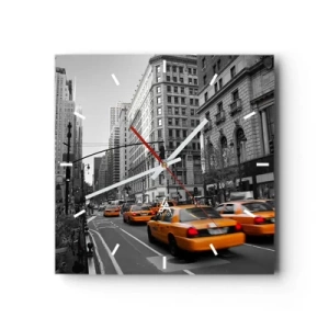 Reloj de pared - Reloj de vidrio - Taxis amarillos en las calles de Nueva York - 30x30cm - Los soles de la gran ciudad - Decoración de pared moderna para salón y dormitorio ARTTOR