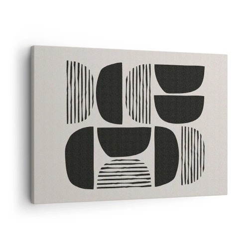 Cuadro sobre lienzo - Impresión de Imagen - Geometría con semicírculos y líneas en negro sobre fondo claro. - 70x50cm - Arreglos a medias - Decoración de pared moderna para salón y dormitorio ARTTOR