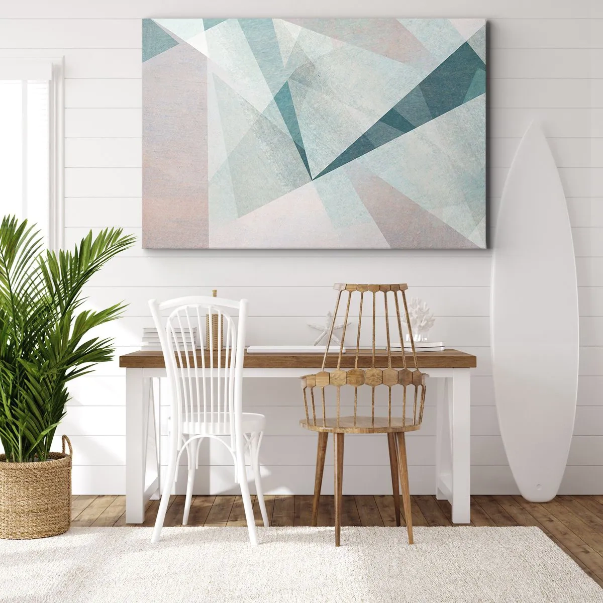 Cuadro sobre lienzo - Impresión de Imagen - Formas geométricas en tonos pastel de azul y gris. - 70x50cm - Tranquilo pero dinámico - Decoración de pared moderna para salón y dormitorio ARTTOR