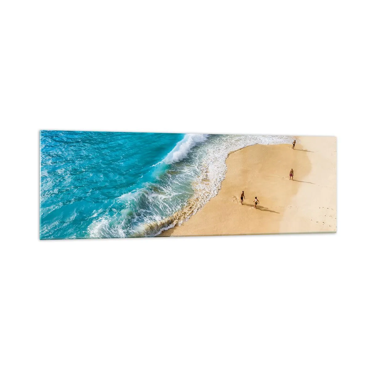 Cuadro sobre vidrio - Impresiones sobre Vidrio - Una playa con agua turquesa y gente paseando. - 160x50cm - Y luego el sol, la playa... - Decoración de pared moderna para salón y dormitorio ARTTOR