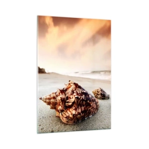 Cuadro sobre vidrio - Impresiones sobre Vidrio - Conchas en la playa al atardecer - 50x70cm - Los exiliados de las olas - Decoración de pared moderna para salón y dormitorio ARTTOR