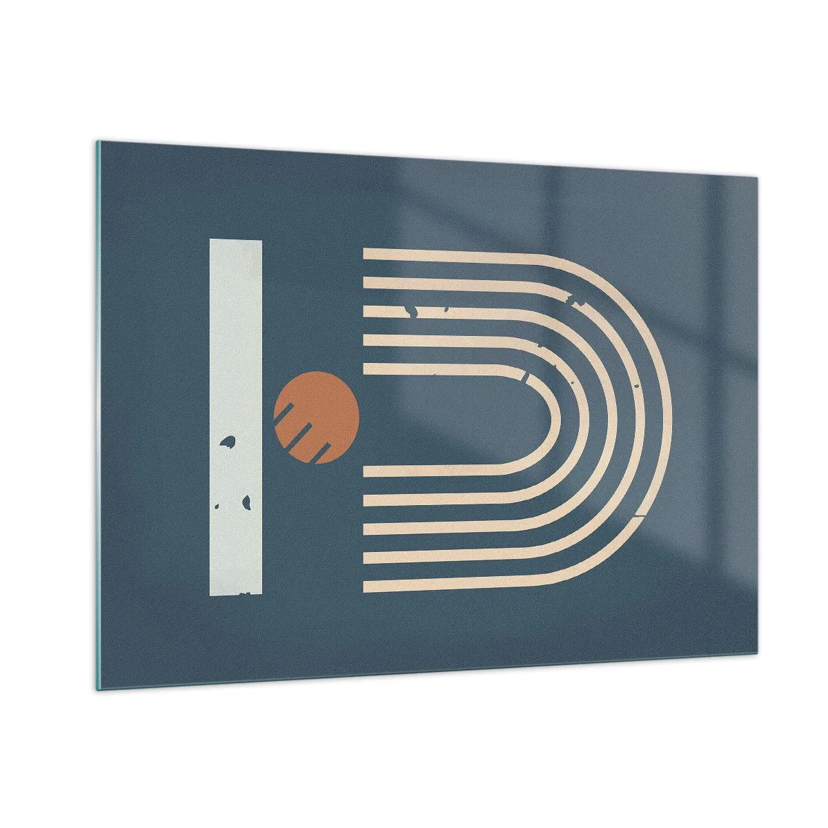 Cuadro sobre vidrio - Impresiones sobre Vidrio - Composición retro geométrica sobre un fondo oscuro. - 100x70cm - Geometría sobre azul marino - Decoración de pared moderna para salón y dormitorio ARTTOR