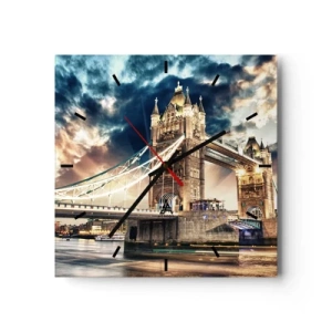 Reloj de pared - Reloj de vidrio - El Tower Bridge al anochecer contra un cielo dinámico - 30x30cm - Un monumento a un imperio victoriano - Decoración de pared moderna para salón y dormitorio ARTTOR