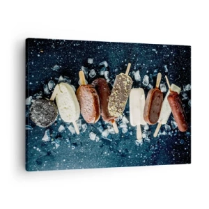 Cuadro sobre lienzo - Impresión de Imagen - Paletas de hielo de colores dispuestas sobre hielo con un fondo oscuro - 70x50cm - El sabor del verano caluroso - Decoración de pared moderna para salón y dormitorio ARTTOR
