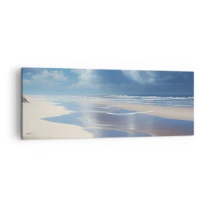 Cuadro sobre lienzo - Impresión de Imagen - Una playa de arena con olas bajo un cielo azul. - 140x50cm - Vacaciones en el paraíso - Decoración de pared moderna para salón y dormitorio ARTTOR