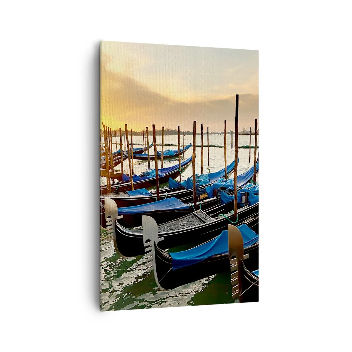 Cuadro sobre lienzo - Impresión de Imagen - Góndolas en Venecia por la mañana a la luz del sol naciente. - 80x120cm - Antes de que llegue la tormenta - Decoración de pared moderna para salón y dormitorio ARTTOR