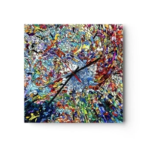 Reloj de pared - Reloj de vidrio - Un patrón abstracto colorido inspirado en la naturaleza. - 30x30cm - Vidriera - Decoración de pared moderna para salón y dormitorio ARTTOR